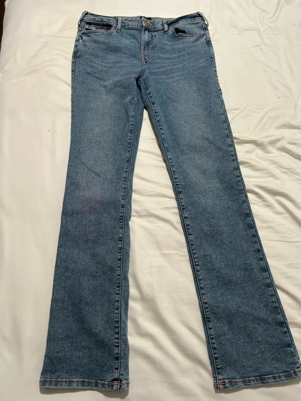 True Religion Women’s Billie MidRise Flap Straight Classic BlueDenim Jeans sz30